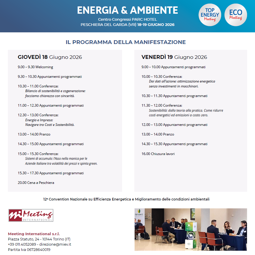 TOP ENERGY 2026: 12ª Convention Nazionale su Efficienza Energetica e Ambiente